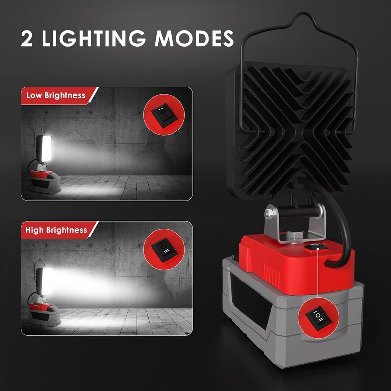 wokelux 2 حزمة من مصابيح العمل LED لبطارية Milwaukee M18 18V، مصباح عمل LED محمول مطور بقوة 76 واط و10000 لومن مع منفذ شحن USB وType-C، إضاءة خارجية (البطارية غير مدرجة) - Image 4